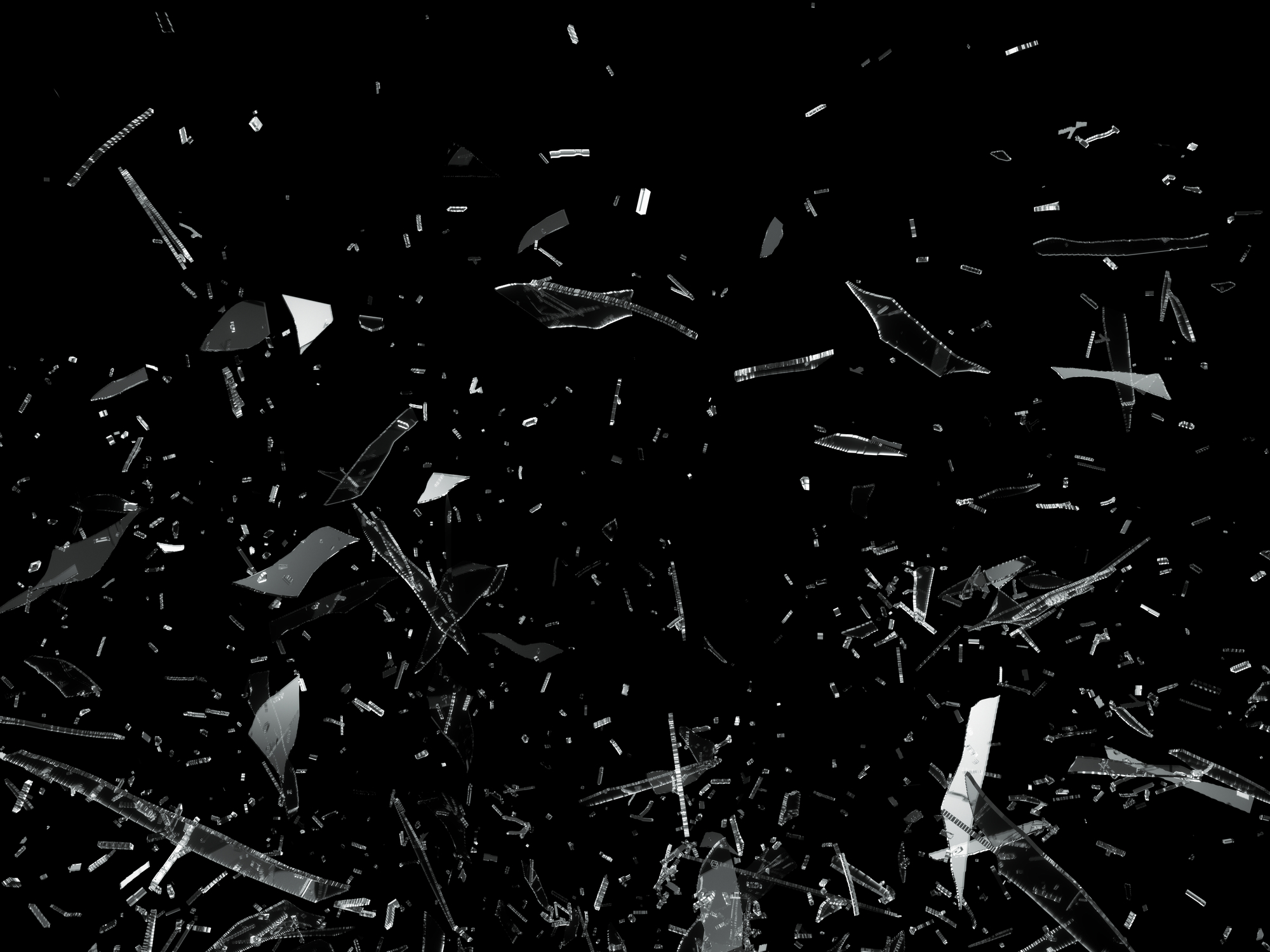 Pieces of Broken Shattered glass on black